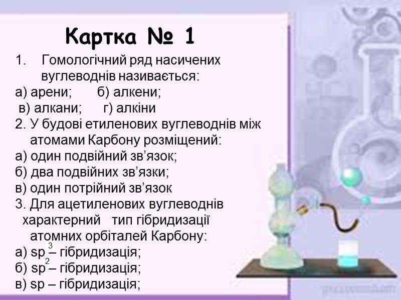 Картка № 1 Гомологічний ряд насичених        вуглеводнів